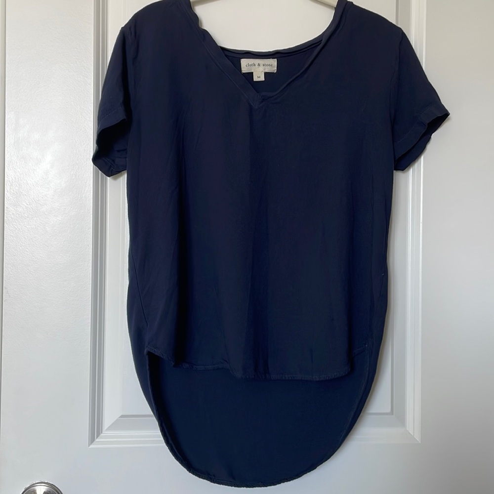 Cloth & Stone Navy Blue Rayon V-Neck T-Shirt